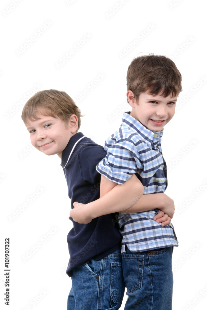 Playful boys isolated white background Playful boys isolated white background