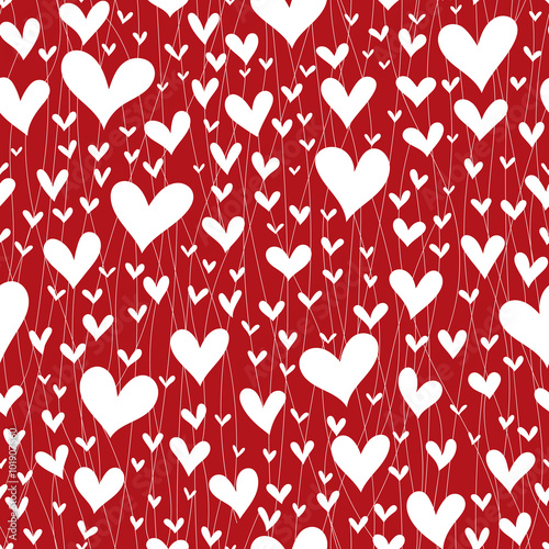 Red hearts seamless pattern. Valentine's day vector.