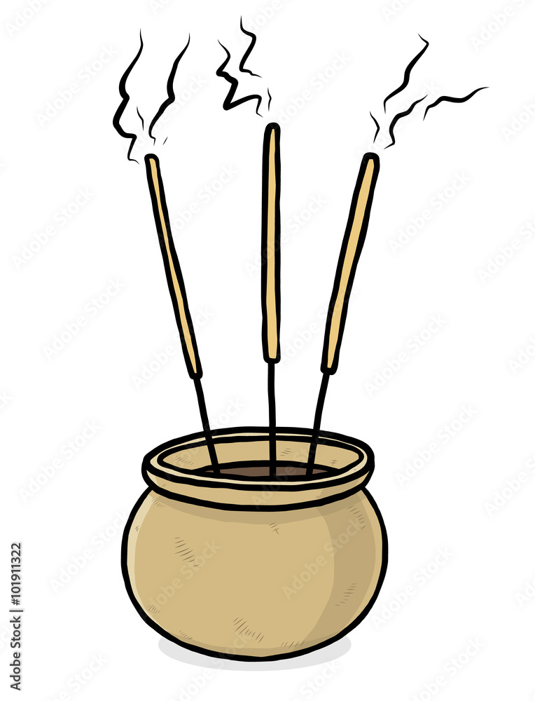 joss stick and pot/ cartoon vector and illustration, hand drawn style, isolated on white background. joss stick and pot/ cartoon vector and illustration, hand drawn style, isolated on white background.