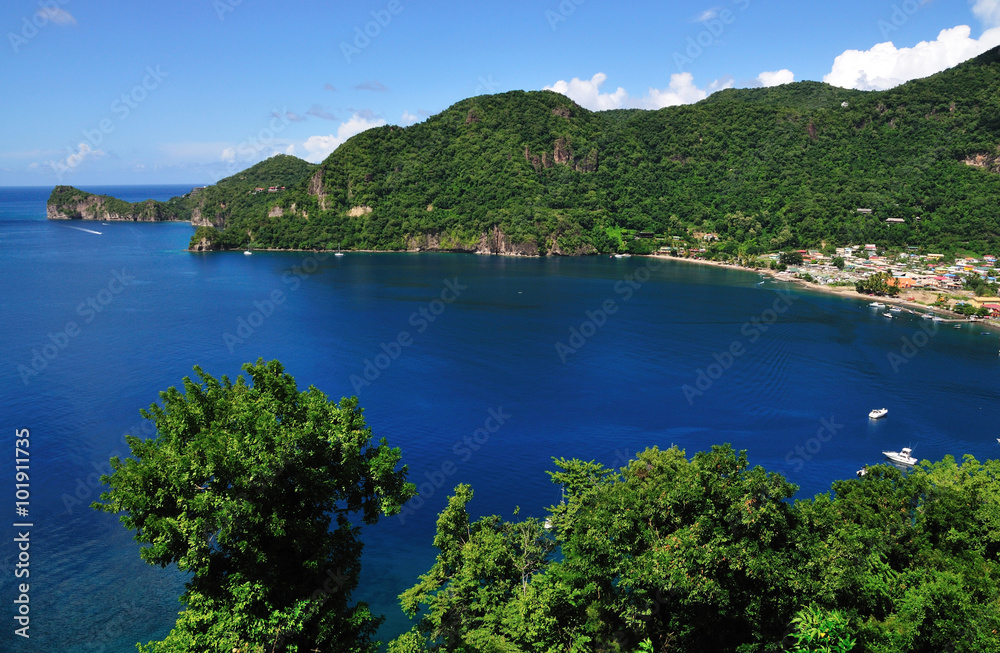 Blue waters in the bay of Soufriere