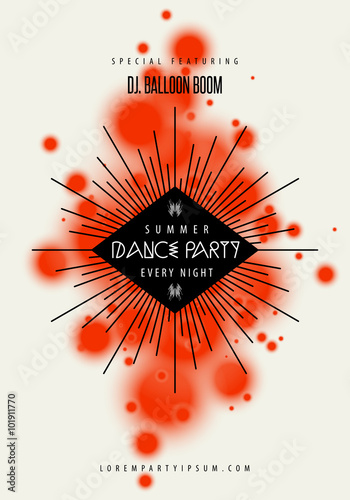 Summer Dance party music poster template. Text instructions included hidden layer. Vector abstract background.