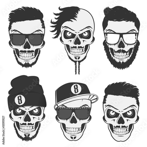 Vintage stylish skulls set for emblems,logo,tattoo,labels and design.