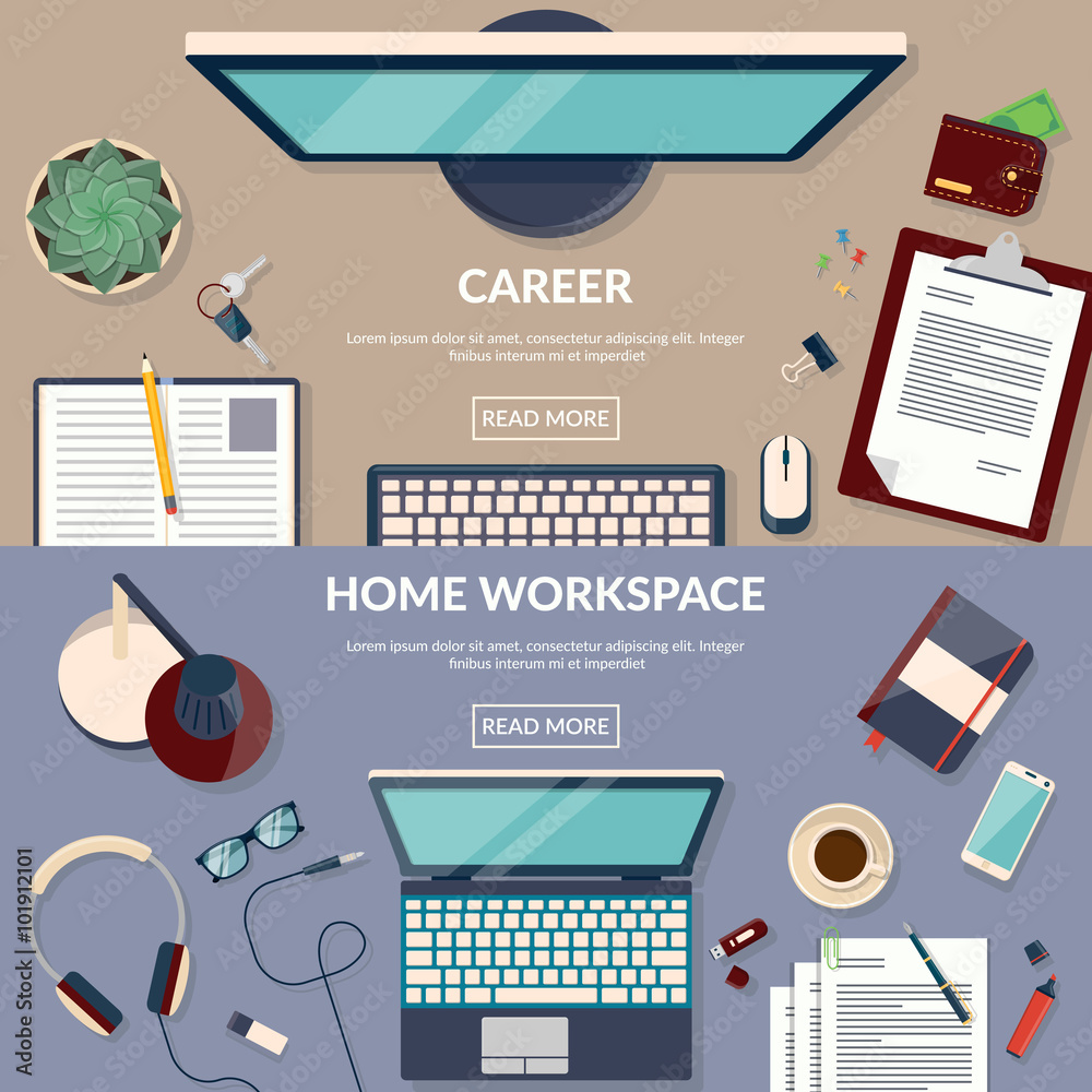 Fotografie Flat design vector illustration of workspace
