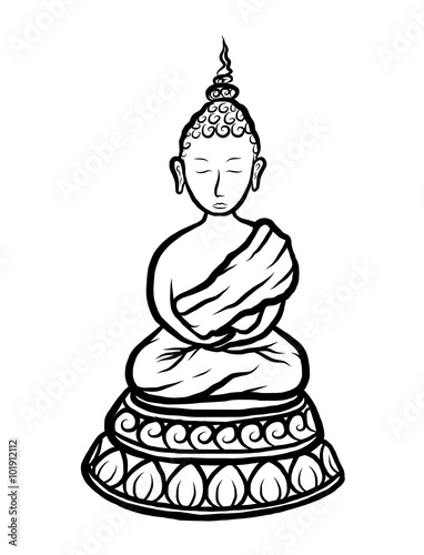 buddha / cartoon vector and illustration, black and white, hand drawn, sketch style, isolated on white background.