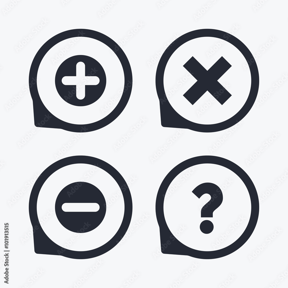 Plus and minus icons. Question FAQ symbol. Plus and minus icons. Question FAQ symbol.