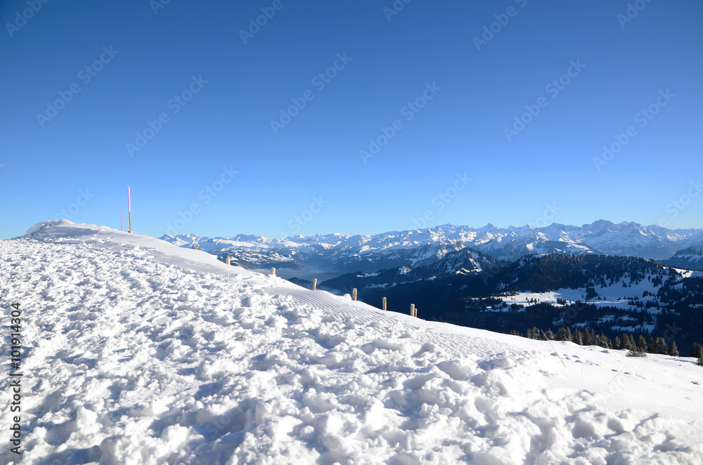 View of Swiss Alps from the Rigi Kulm in winter, Switzerland