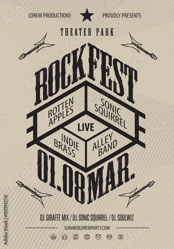 Rock music poster template. Hidden layer included with text instructions.