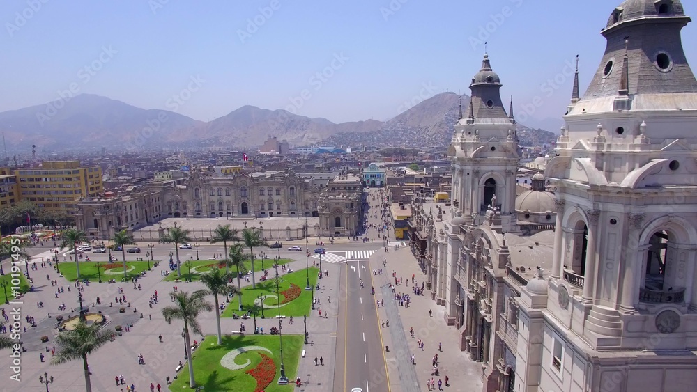 Flight over Main Square, Cathedral of Lima
