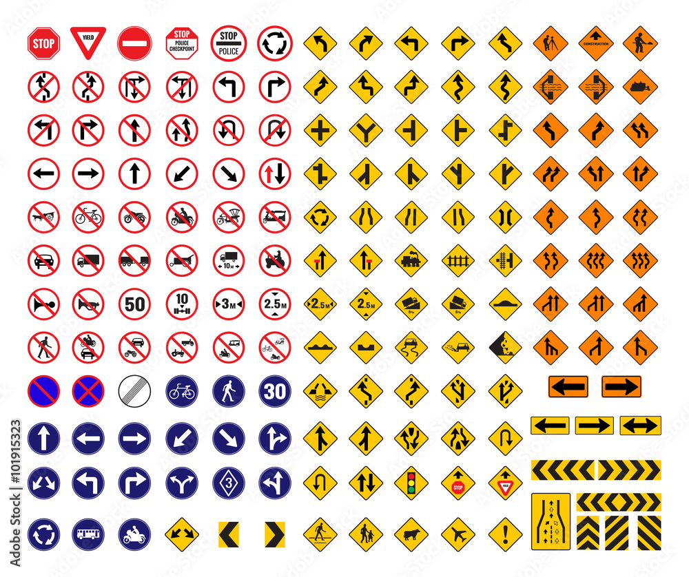 all traffic signs vector - obrazy, fototapety, plakaty 