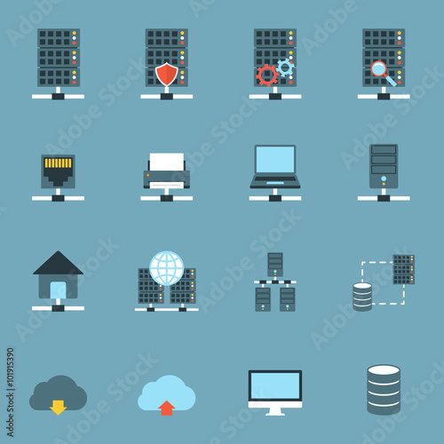 Server Hosting Icons Flat