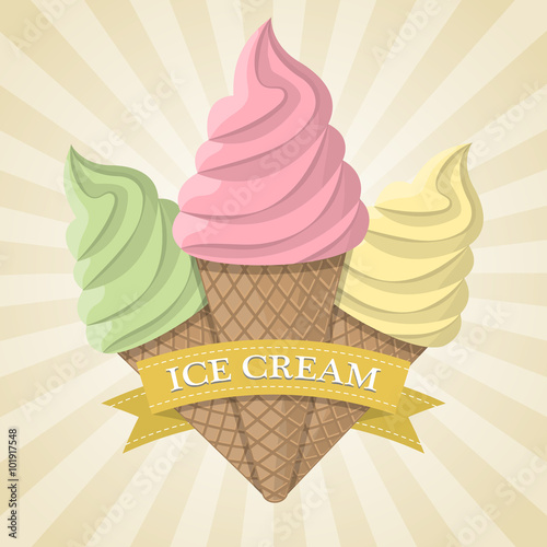 Vector illustration of three ice cream 