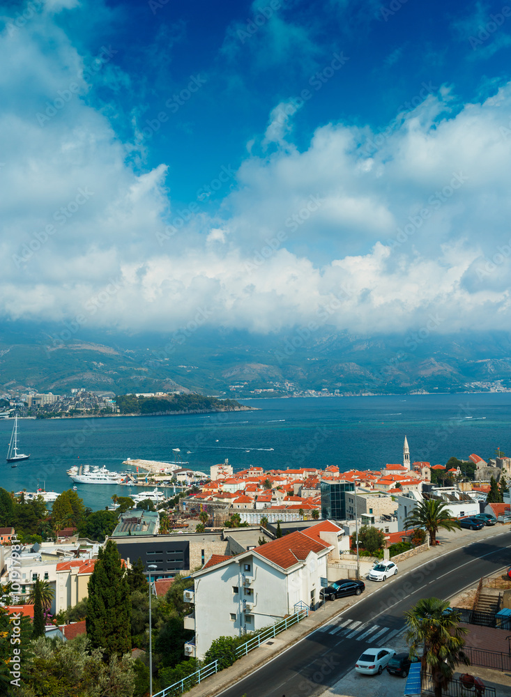 Top view of the seacoast of Budva, Montenegro