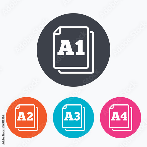 Paper size standard icons. Document symbol.