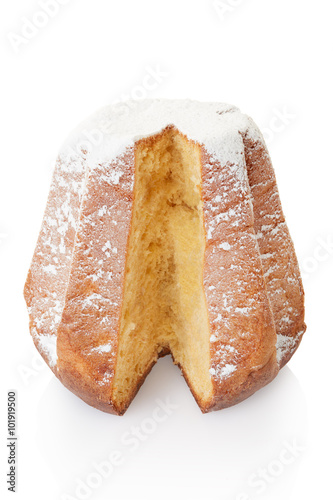 Pandoro, Italian Christmas cake with sugar on white, clipping path photo