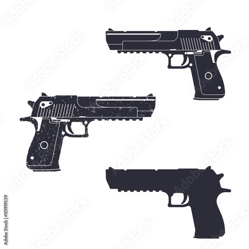 powerful pistol, gun silhouette, pistol illustration, handgun, vector illustration