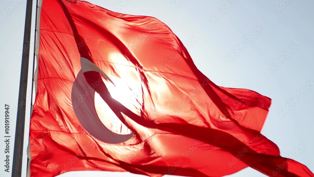 Turkish flag waving with sunny background
