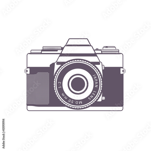 Retro camera, vintage SLR camera isolated over white, vector illustration