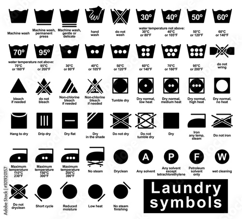 Icon set of laundry symbols, vector illustration print label cloth