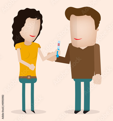 Couple Looking At A Positive Pregnancy Test first trimester pregnant 