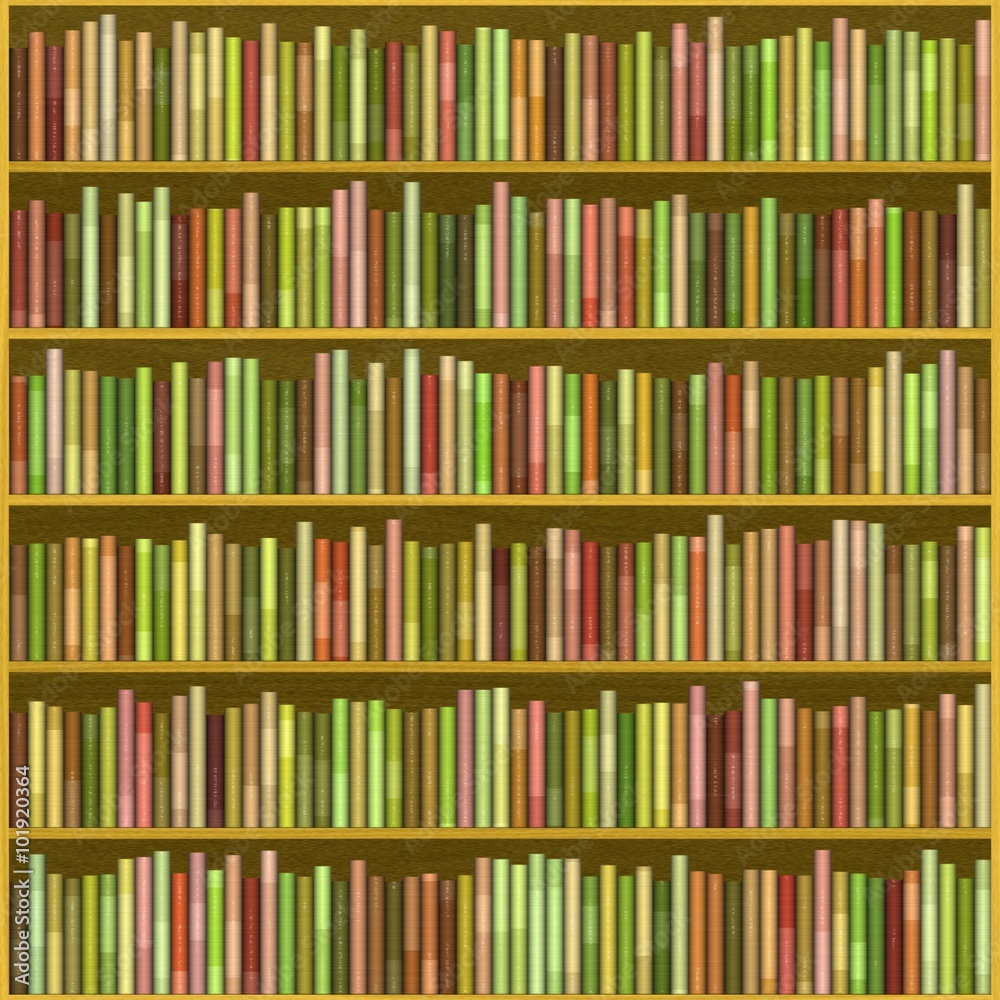 Wooden library full of different colourful books / illustration Wooden library full of different colourful books / illustration