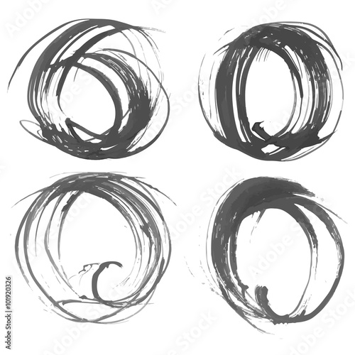 Abstract circle realistic strokes painted with black liquid ink