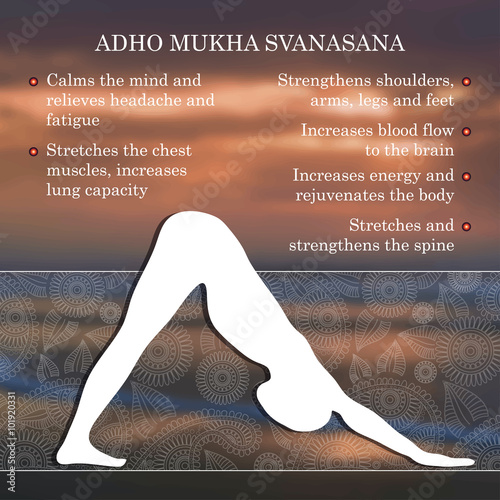 Yoga pose infographics, benefits of practice