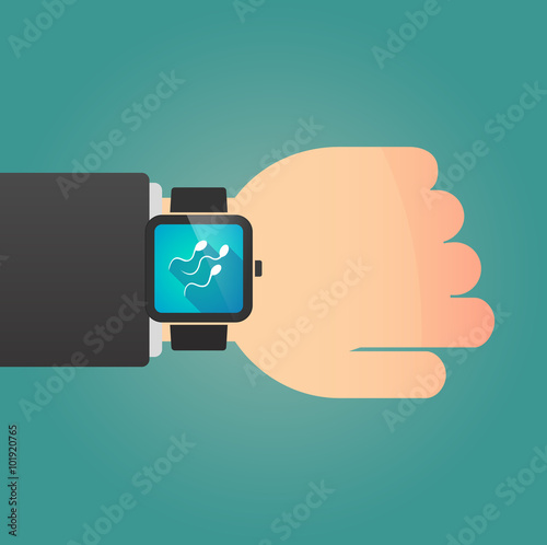 Man showing a smart watch with sperm cells