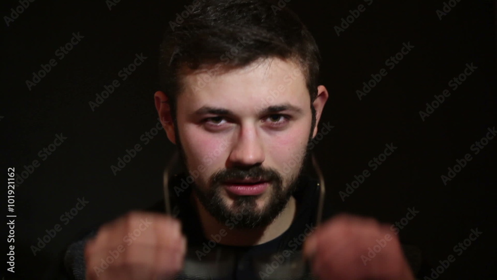 set of handsome emotional man over dark background set of handsome emotional man over dark background