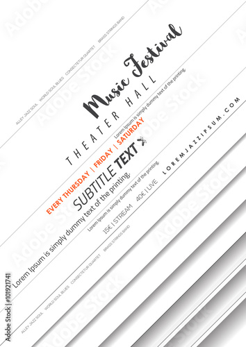 Music poster template. Vector flyer background in minimal elegant style. A4 size. 45 deg rotation