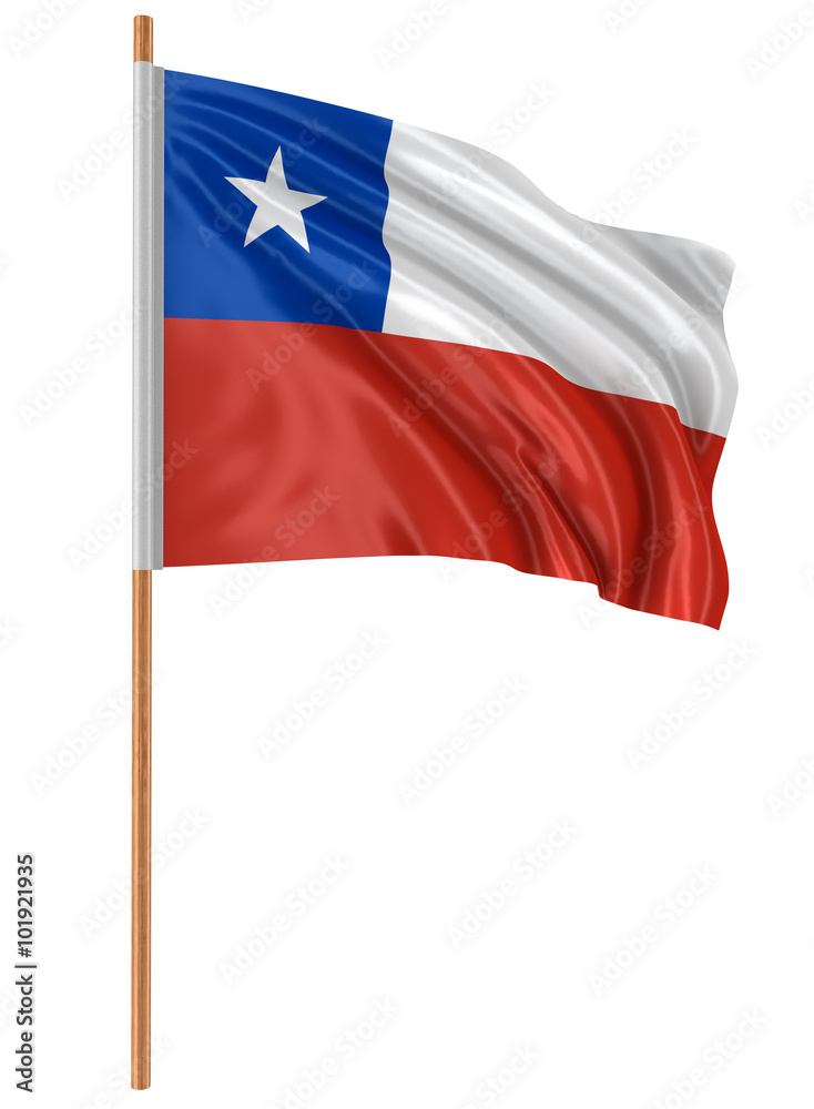 3D Chilean flag with fabric surface texture. White background. Image with clipping path 3D Chilean flag with fabric surface texture. White background. Image with clipping path