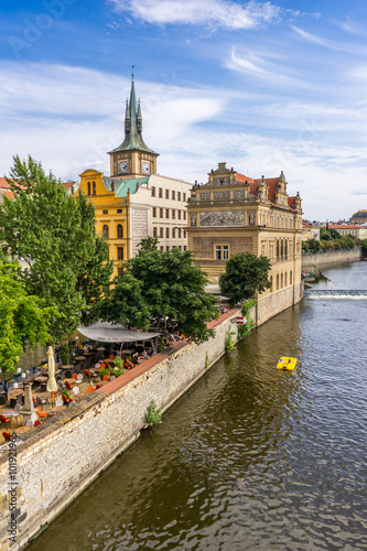 Prague, Czech Republic - August 1, 2015: Buildings at the Vltava River