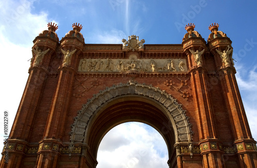 Closeup of Arc de Triomf in the city of Barcelona, Spain