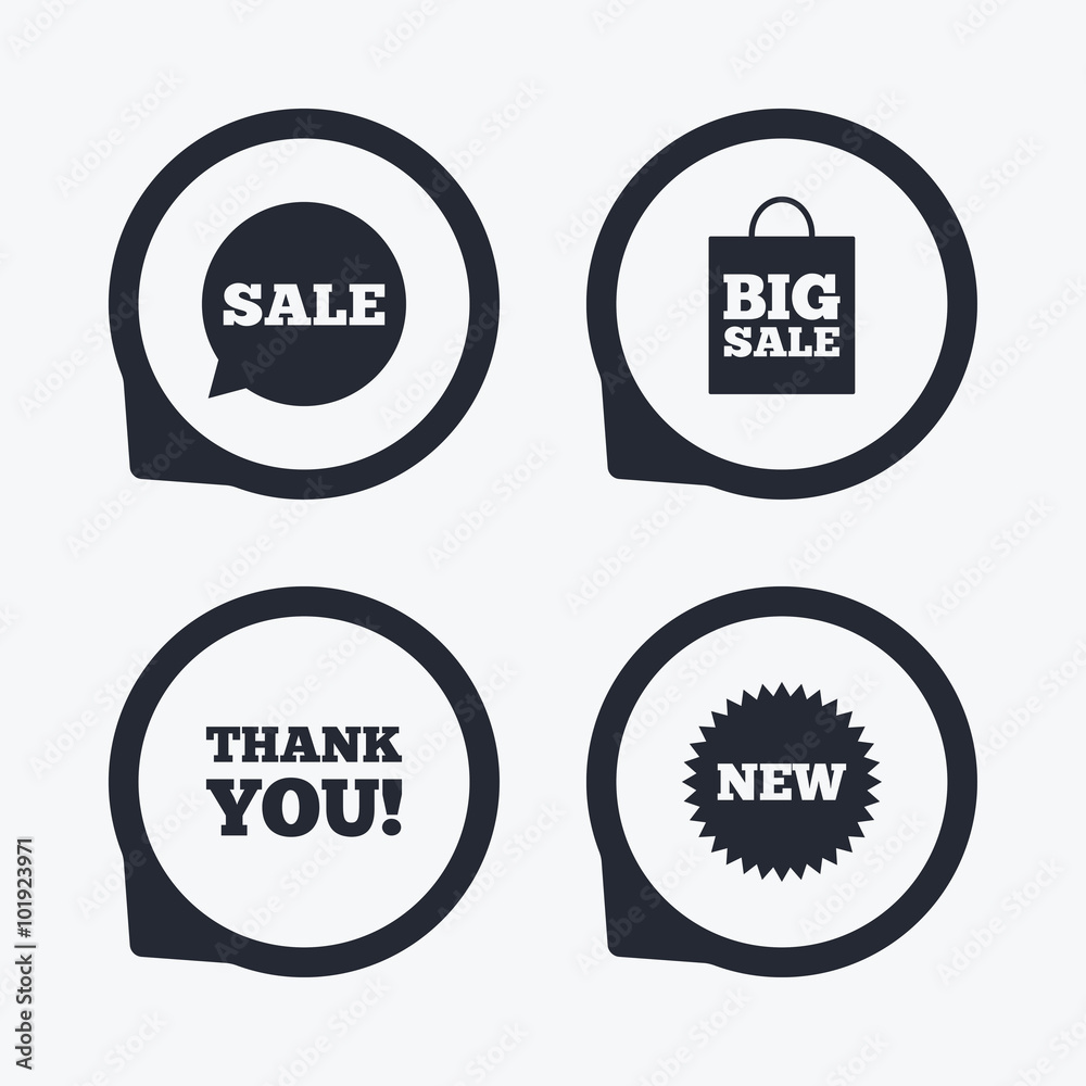 Sale speech bubble icon. Thank you symbol Sale speech bubble icon. Thank you symbol