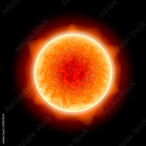 Realistic sun isolated on black vector