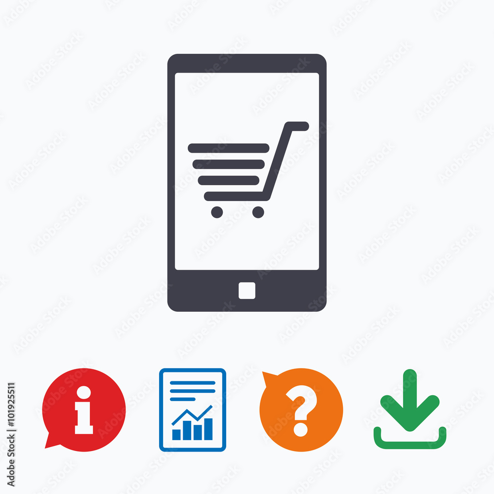 Smartphone with shopping cart sign icon. Smartphone with shopping cart sign icon.