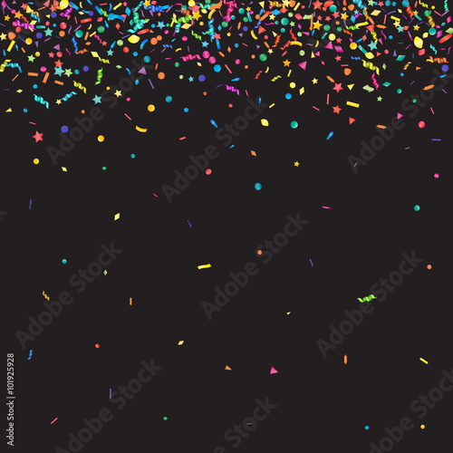 Abstract colorful confetti background. Isolated on black. Vector holiday illustration.