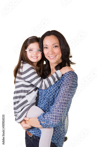 A mother and her daughter bonding isolated on white