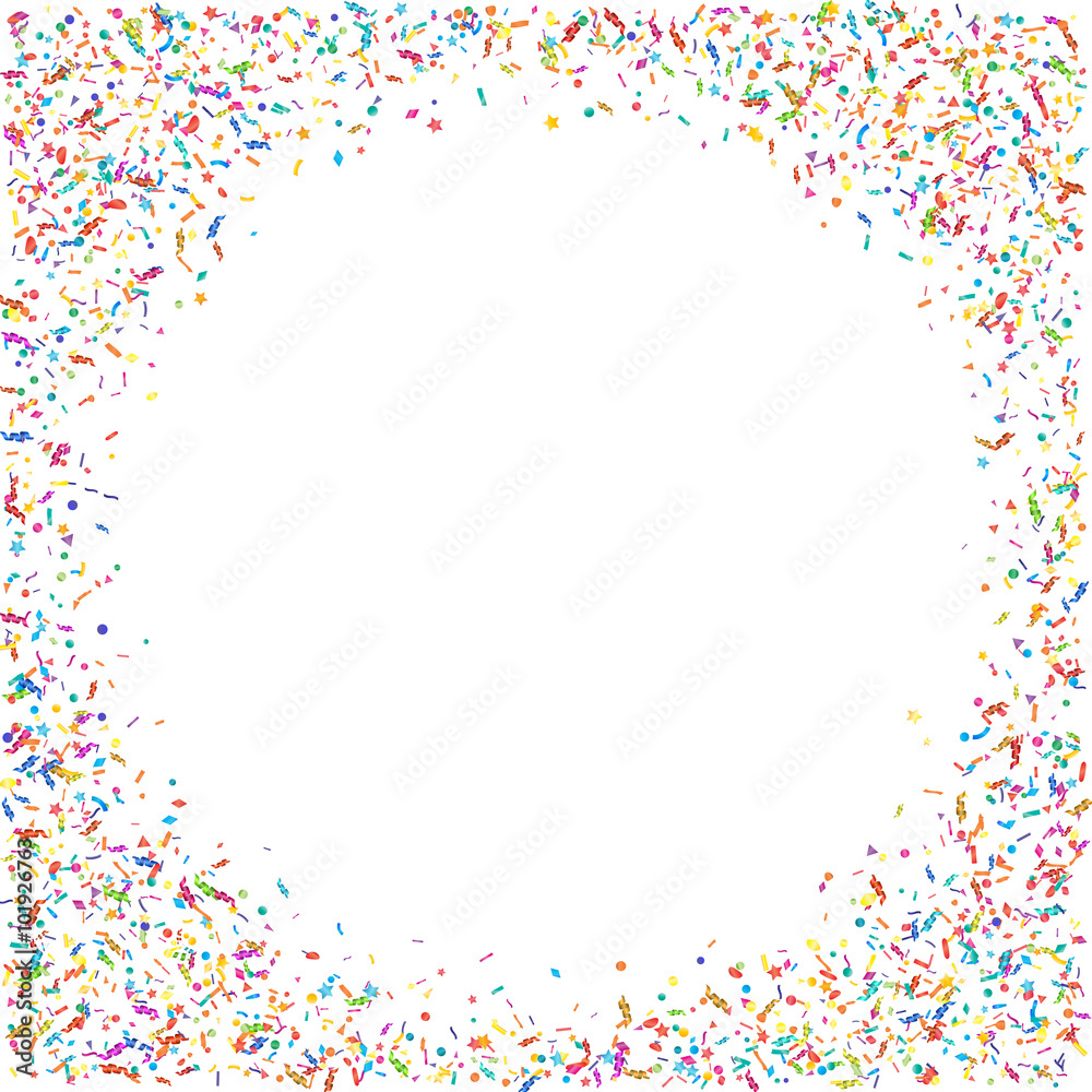 Abstract colorful confetti background. Isolated on white. Vector holiday illustration.