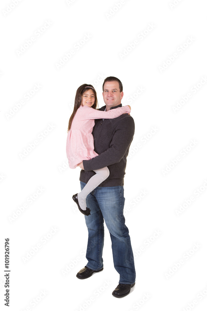A father and his daughter isolated on white