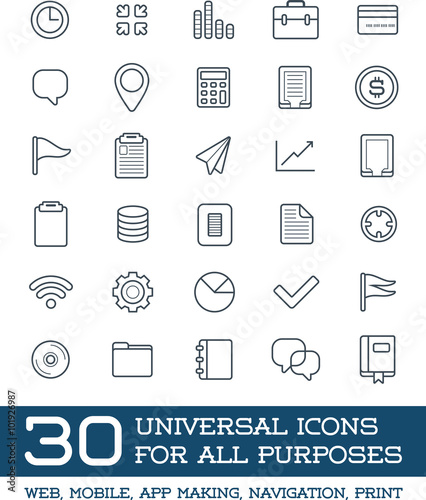 30 Universal Icons Set For All Purposes Web, Mobile, App Making, Navigation, Print