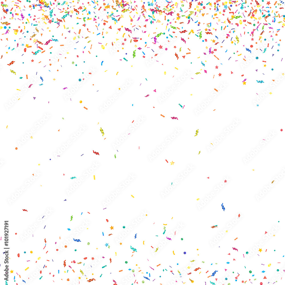 Abstract colorful confetti background. Isolated on white. Vector holiday illustration.