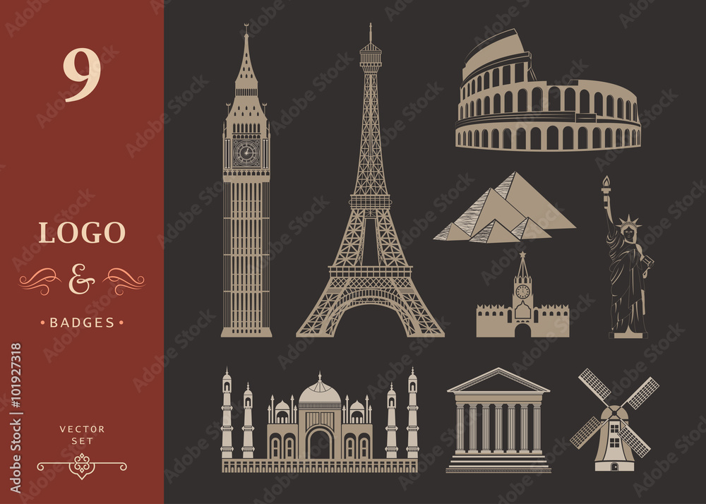 Set of Icons of Travel and Landmarks