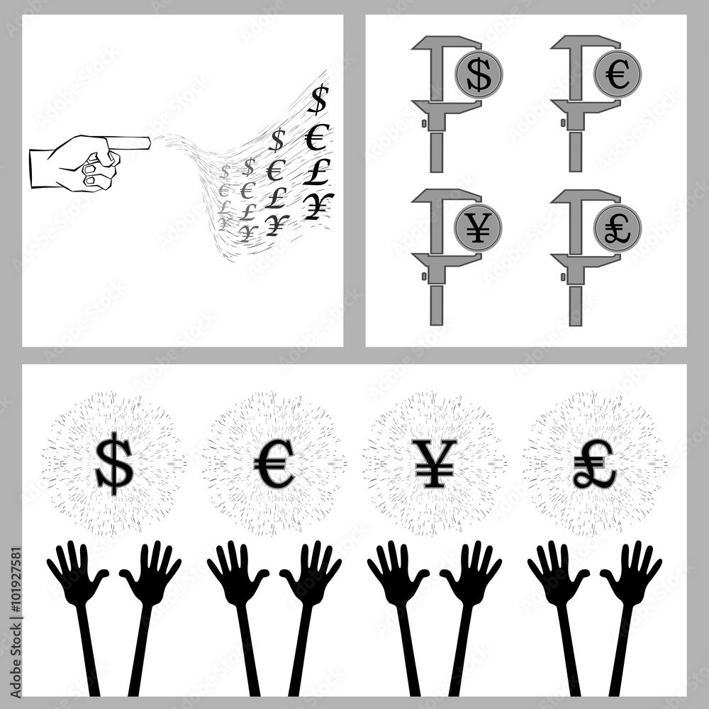 a set of global currency and palm. for successful business and make money vector illustration for design and printing

