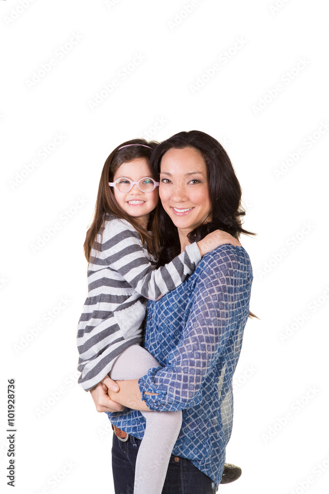 A mother and daughter bonding isolated on white A mother and daughter bonding isolated on white