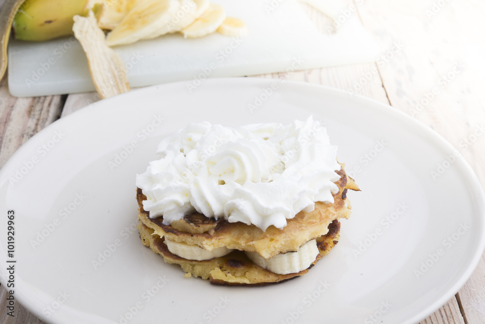 Pancake with Banana and cream Pancake with Banana and cream