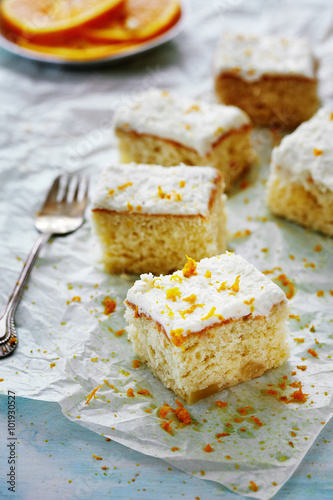 five squares of mandarine blondie cake