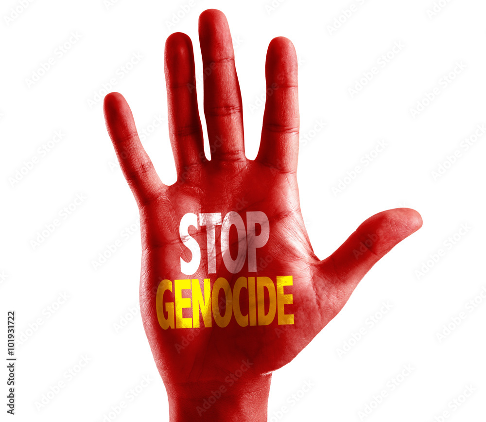 Fotografie Stop Genocide written on hand isolated on white background