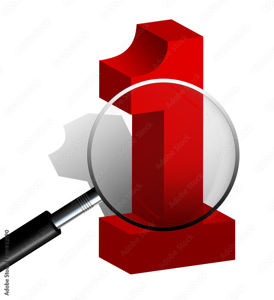 Looking for Number One - Number One Sign Under Magnifying Glass (Image  isolated on white background) Stock Illustration