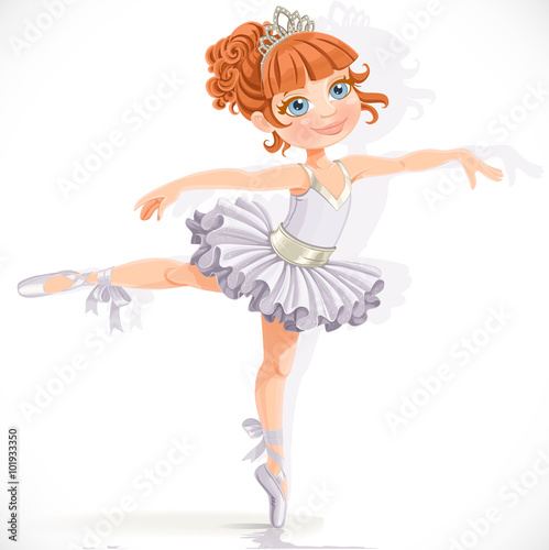 Beautiful little ballerina girl in white dress