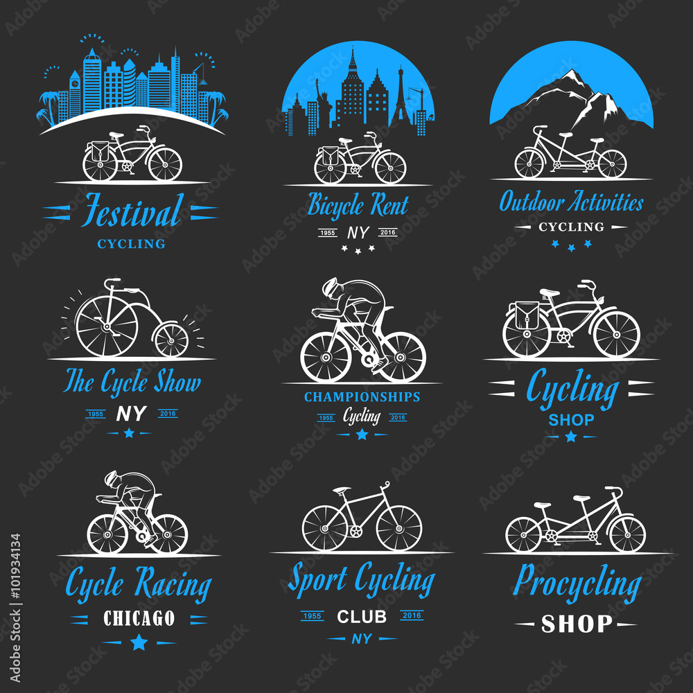Fototapeta premium Set Vintage Cycling and Bicycle Sign and Badges